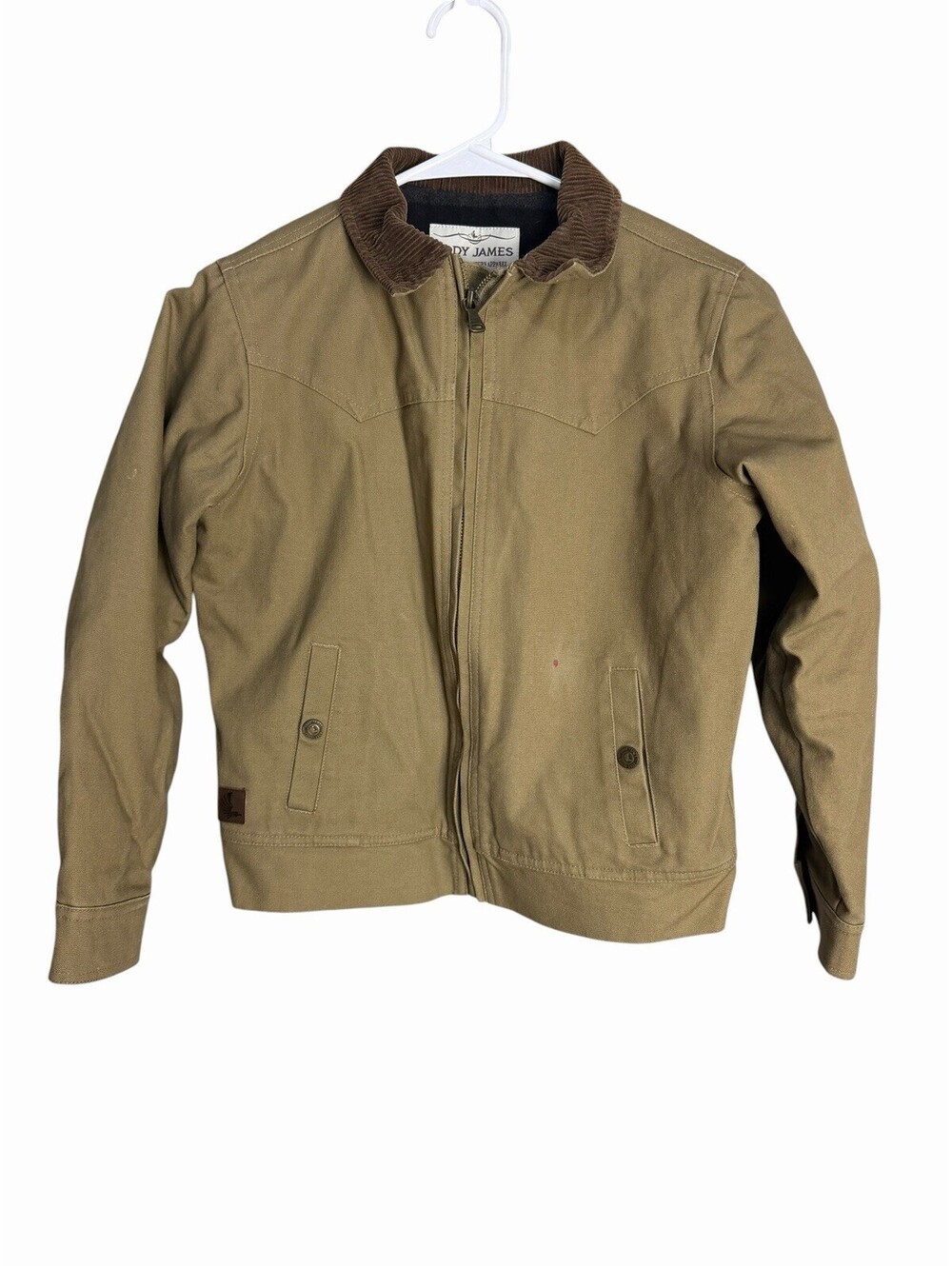 Cody James youth M Tan Canvas Western Jacket Plaid Fleece Lined Corduroy Collar